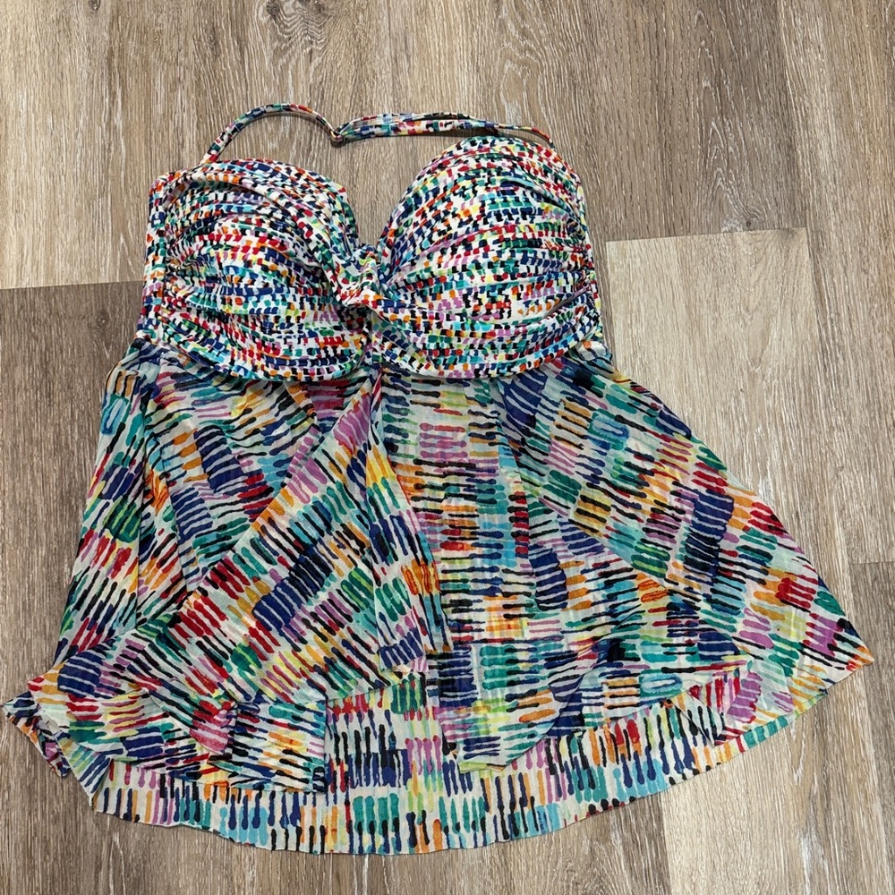 Multicolor Halter Tankini Top with Removable Strap